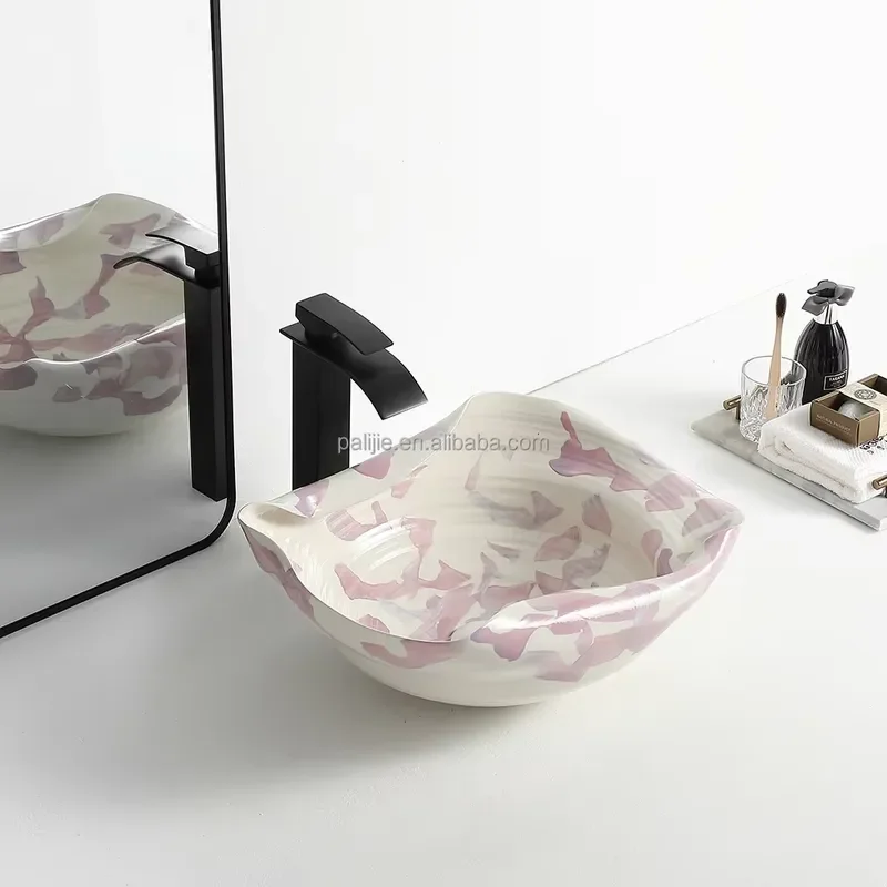 Modern Ceramic Bathroom Sink Irregular Shape Wash Basin High End Handcrafted Countertop Vessel for Hotel Vanity Decor Unique