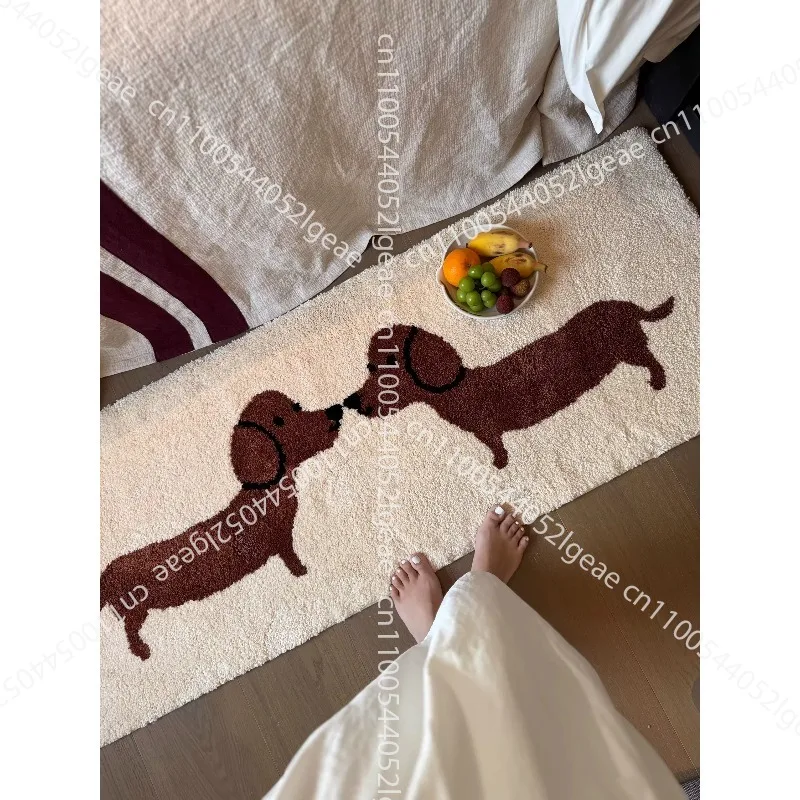 Korean ins wind good luck sausage puppy Korean tufted floor mat bathroom absorbent non-slip floor mat bedroom bedside blanket