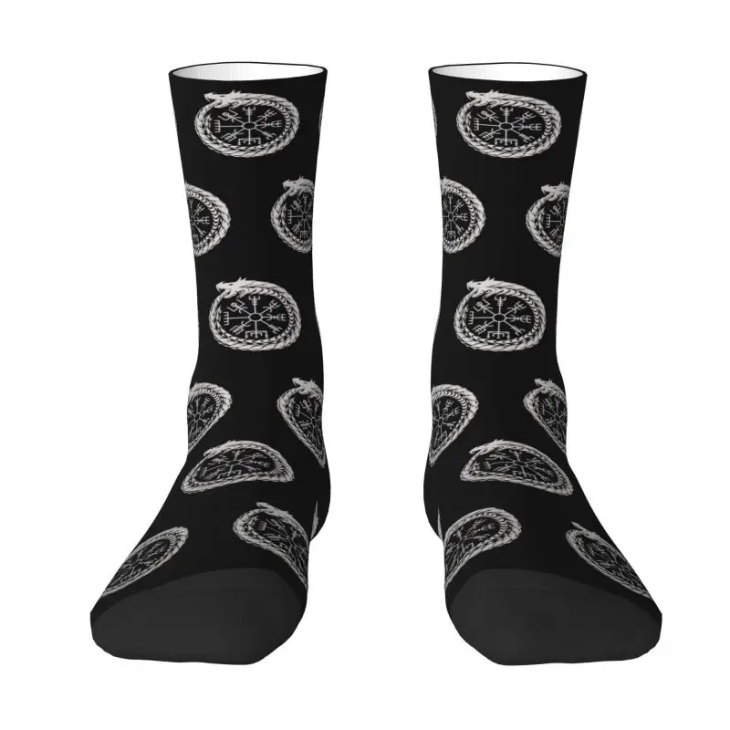 Funny Mens Vegvisir Jormungandr World Serpent Dress Socks Unisex Comfortable Warm 3D Printed Norse Viking Compass Crew Socks