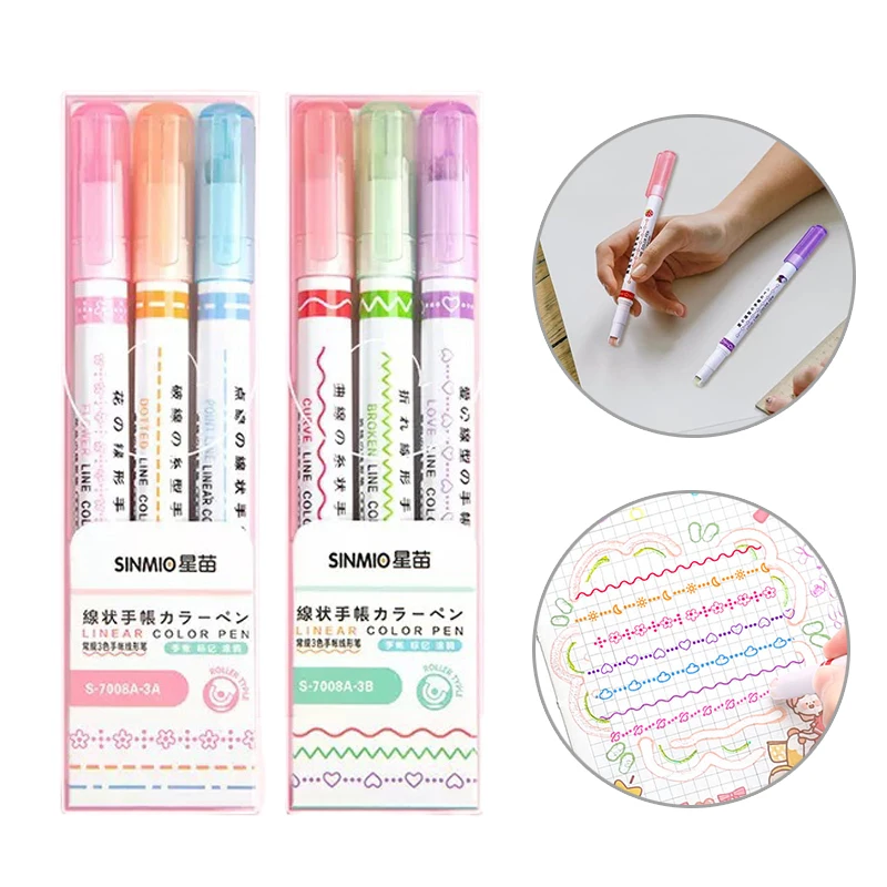 

3pcs/Set Flower Shape Outline Pens Highlighter Marker Curve Roller Tip Pen Cute Stationery School Acsesories Kawaii Graffiti TMZ