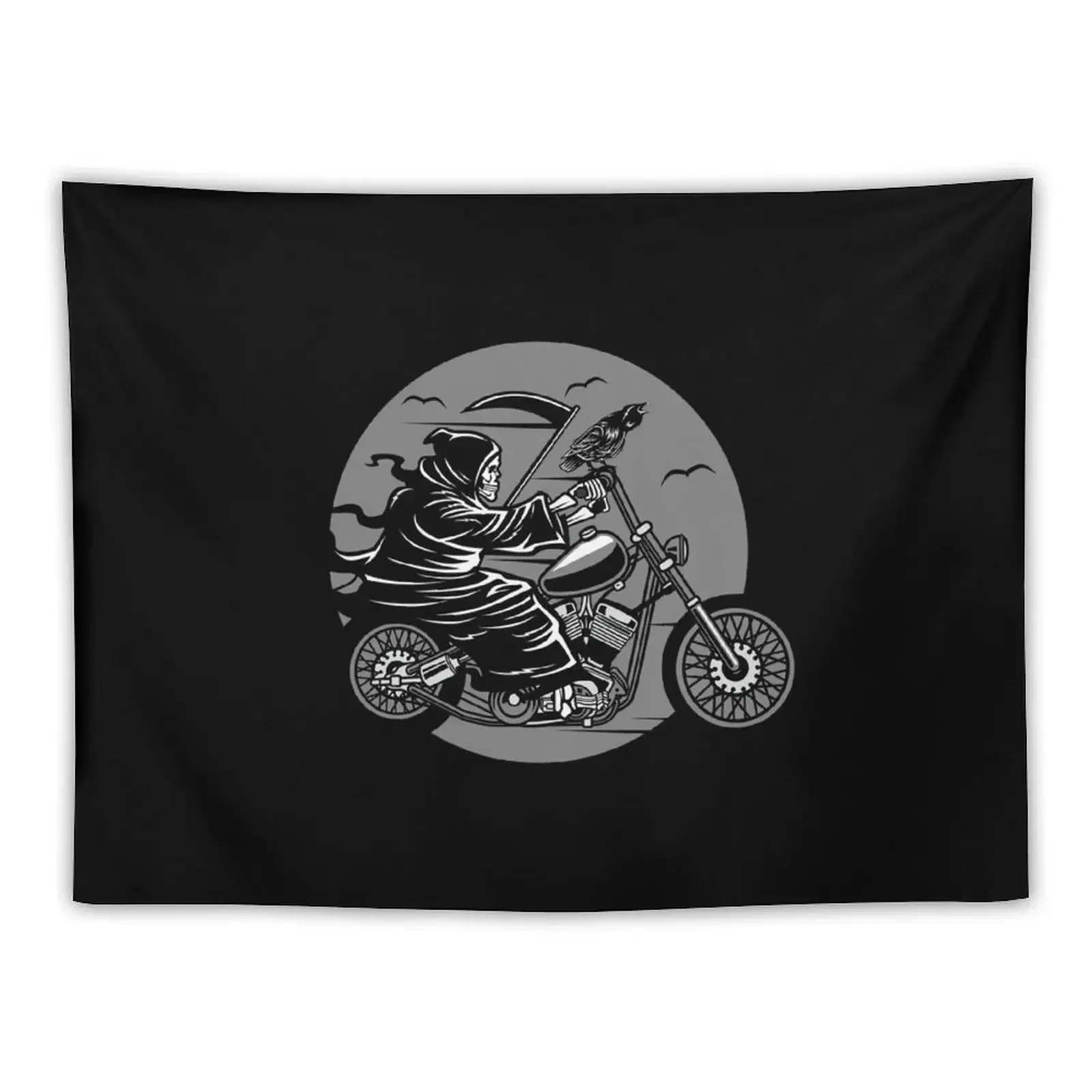 

Grim Reaper on Bike /Death Skull Biker Skeleton Scythe Halloween Rider Horror Gift Idea Tapestry Home Supplies Tapestry