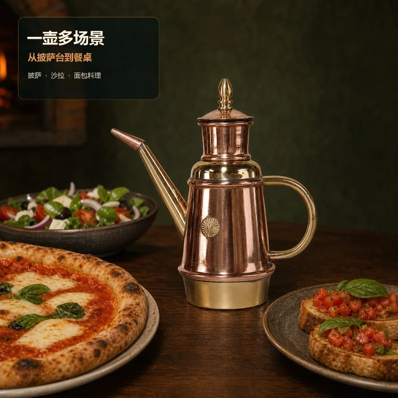 Handmade Copper Oil Pot Italian Traditional Commercial Pizza Oven Oil Jug Kitchen Cooking Storage Utensil