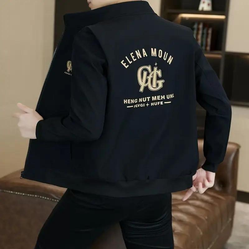 

Casual Thin Stand Collar Jaet for Men Spring Autumn Faionable Versatile Youth Clothing Polyester Fabric Long Sve Zippe...