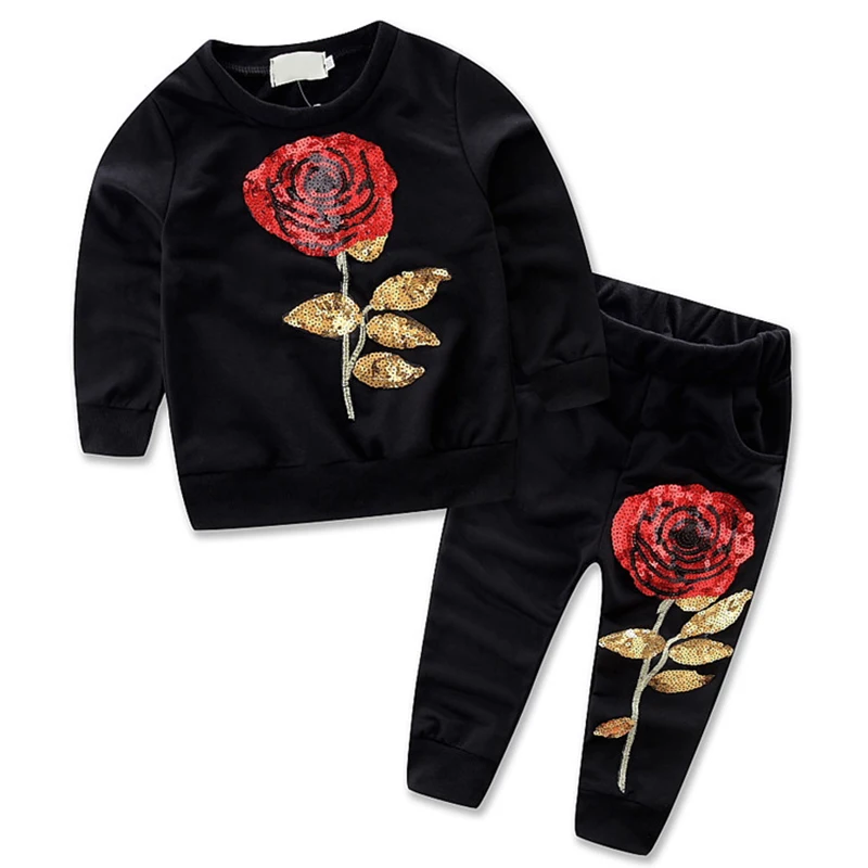 

2Piece Spring Autumn Girls Boutique Clothes Fashion Rose Long Sleeve Baby Tops+Pants Korean Outfit Set Children Clothing BC1077