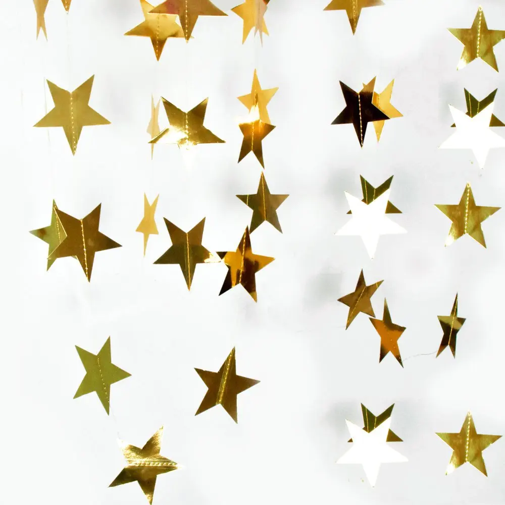 Gold Black Sparkle Powder Star round Dot Pull Flag Birthday Party Decoration Silver Five Pointed Star Paper Pieces String rou...