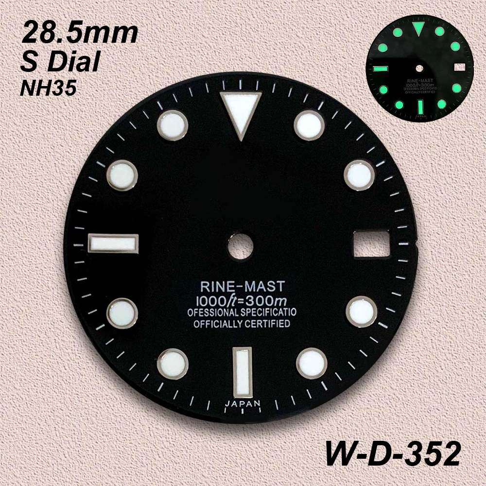 28.5mm SUB/SKX007 Enamel S Dial Suitable For NH35/NH36 Movement Green Luminous NH35 High Quality Watch Modification Accessories