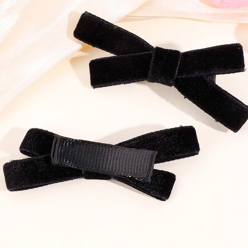 ncmama 2PCS Retro Black Velvet Bowknot Hair Clips Ribbon Bow Hairpin Girl Small Barrettes Kids Headwear Korea Hair Accessories