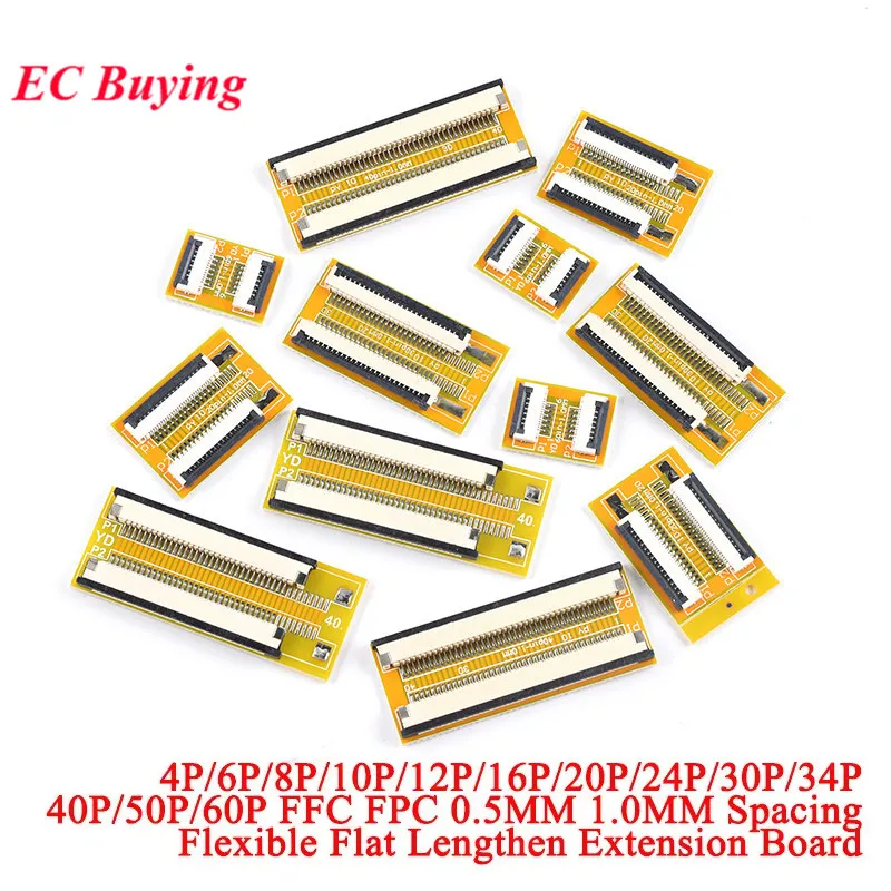 10pc/1pc FPC FFC Flexible Flat Cable Extension Board Adapter Plate PCB 0.5mm 1.0MM Pitch 6P 8P 10P 12P 20 30 40 50 PIN Connector