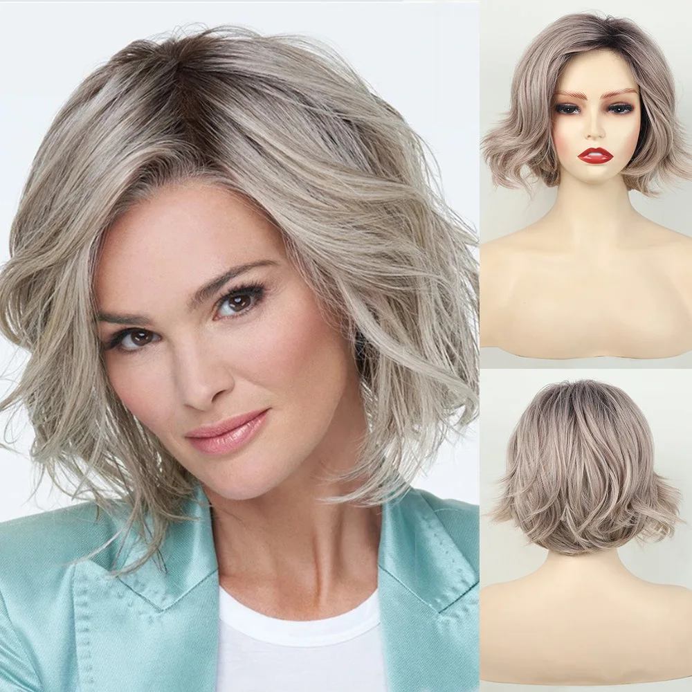 

Gray short high temperature silk curly hair wig for women