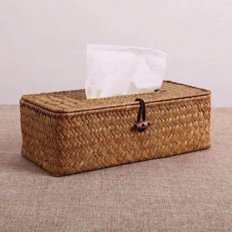 

Creative Seagrass Hand-Woven Holder For Home Office Car Decorative Napkin Storage Farmhouse Rustic Style Woven Cover Bathroom