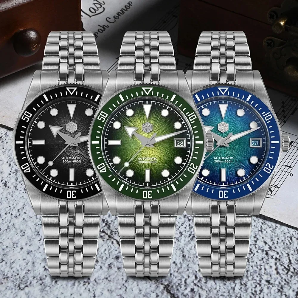 San Martin SN0148GX New 37.5mm Miyota 9015 Enamel Sunburst Jianzhan Textured Dial Watch