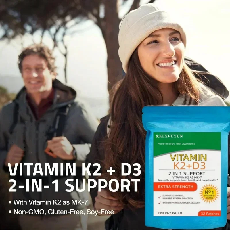 Vitamina K2 (MK7) com remendos D3 Fornecimento de 9 semanas, contém complexo de vitamina D e K Premium sem OGM, biotina
