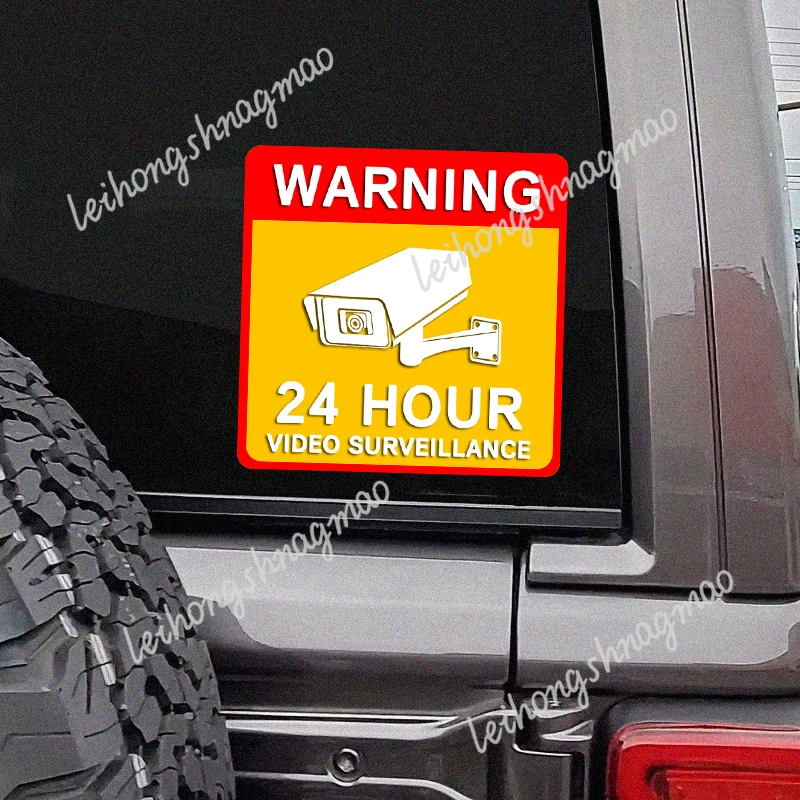 Whl #   ملصقات سيارات لمراقبة الفيديو على مدار 24 ساعة، ملصقات فينيل واقية من الشمس، علامات تحذيرية، ملحقات زينة نافذة السيارة