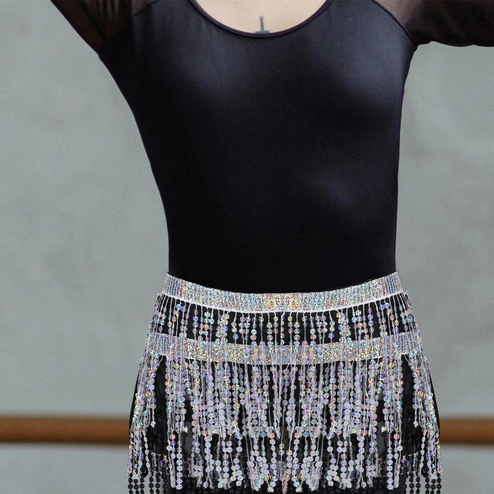 

Women'S Sequin Dance Skirt With Tassel Waist Chain For Rave Festival Costume Party Glitter Skirt Dancing Hip Scarf