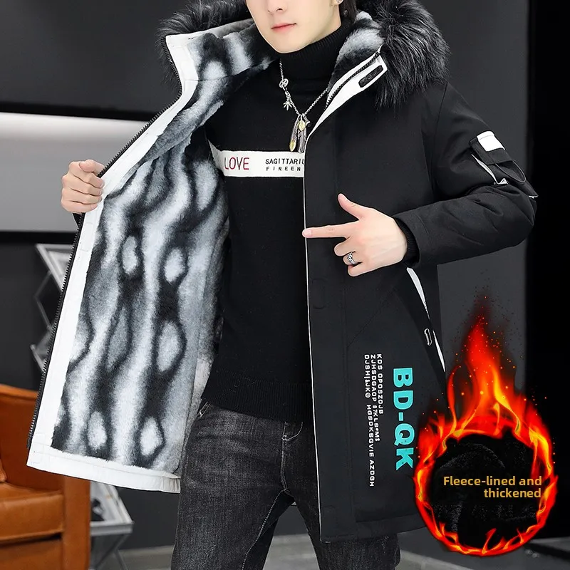 

Men's Mid-Length Cotton Jaet with Fce And down Thiened Autumn Winter Coat Youthful Vitali Sle Zipper Closure Casua...