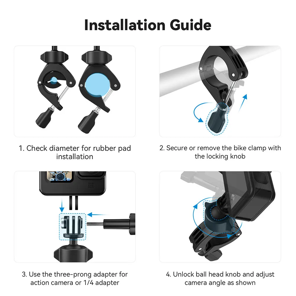 Handlebar Clamp Mount 360 Degree Ballhead Large Tube Mount Boat Vehicle Tree Tube Extension Super Clamp for GoPro DJI Action 4