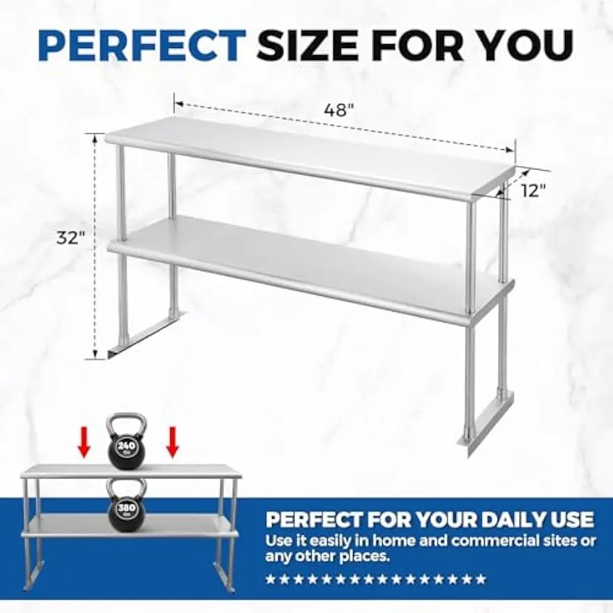 Two Tier Commercial Stainless Overshelf For Prep Table Storage