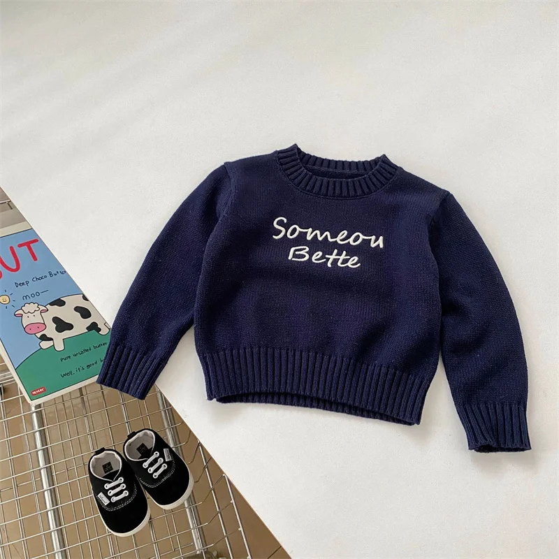 Boys Woolen Sweater Crochet Cotton Windbreak 2024 Scoop Autumn Winter Christmas Gift School Warm Children's Clothing