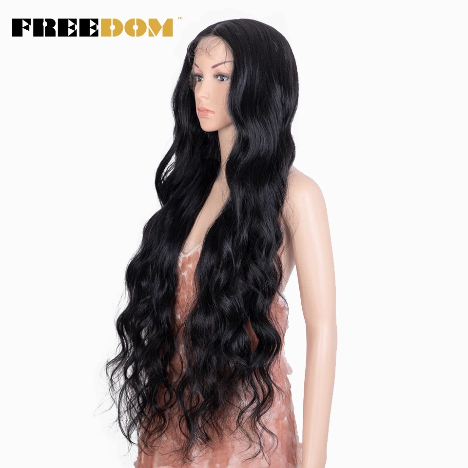 FREEDOM Synthetic Lace Front Wigs For Women Super Long Body Wave Lace Wig Ombre Brown Highlight Cosplay Wigs Heat Resistant