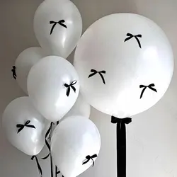 Coquette Bow Themed Balloons Set DIY Latex Sand White Balloons with Black Bow for Bow Coquette Ballet Birthday Party Decorations