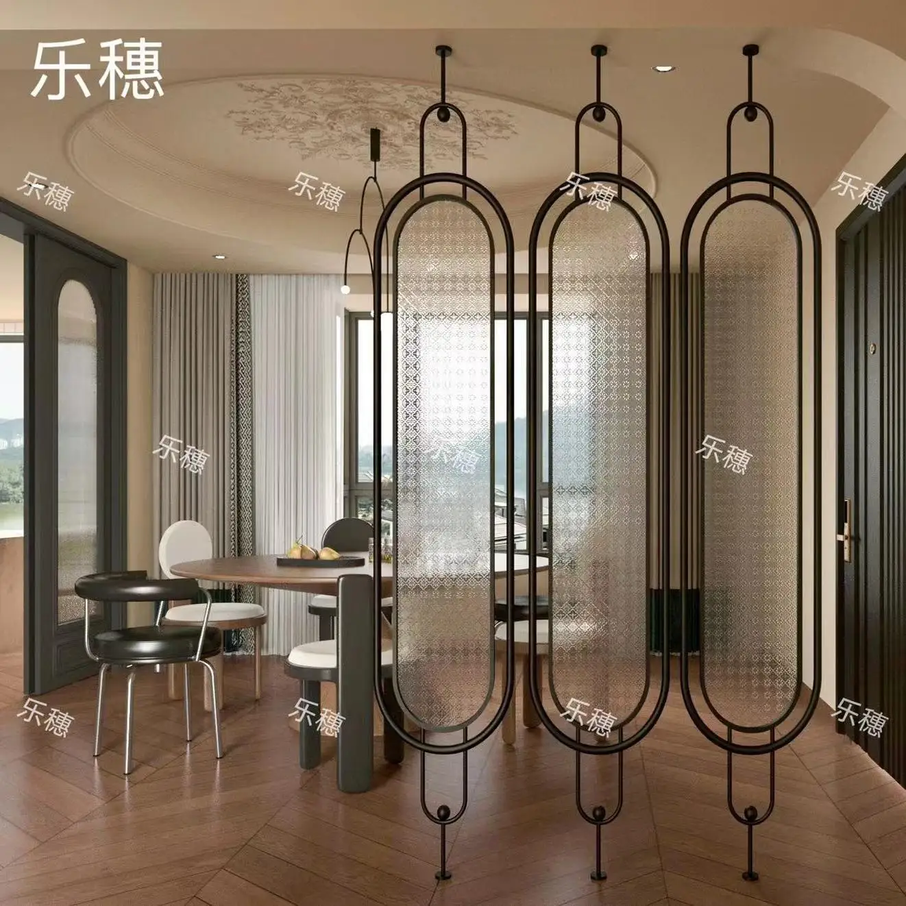 French medieval glass screen partition living room entry can be rotated hotel restaurant villa tea room custom entrance wall