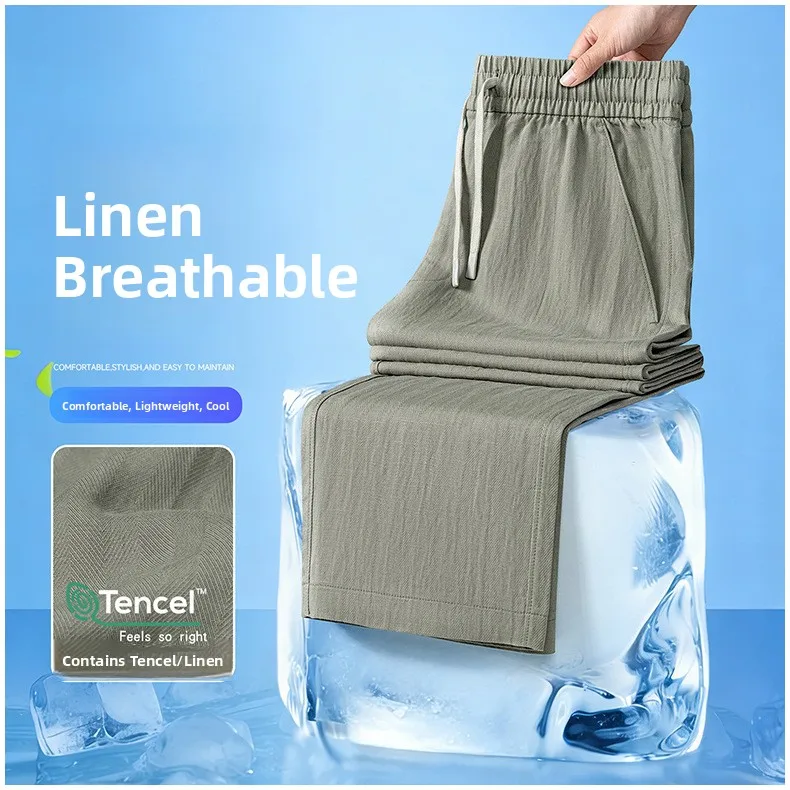 Bestseller Herren Leinen-Lyocell-Hose Sommer Dünn Weich Atmungsaktiv Lässig Cool Gerade Einfache Lange Hose Schwarz Outdoor Alltag – Detail 25