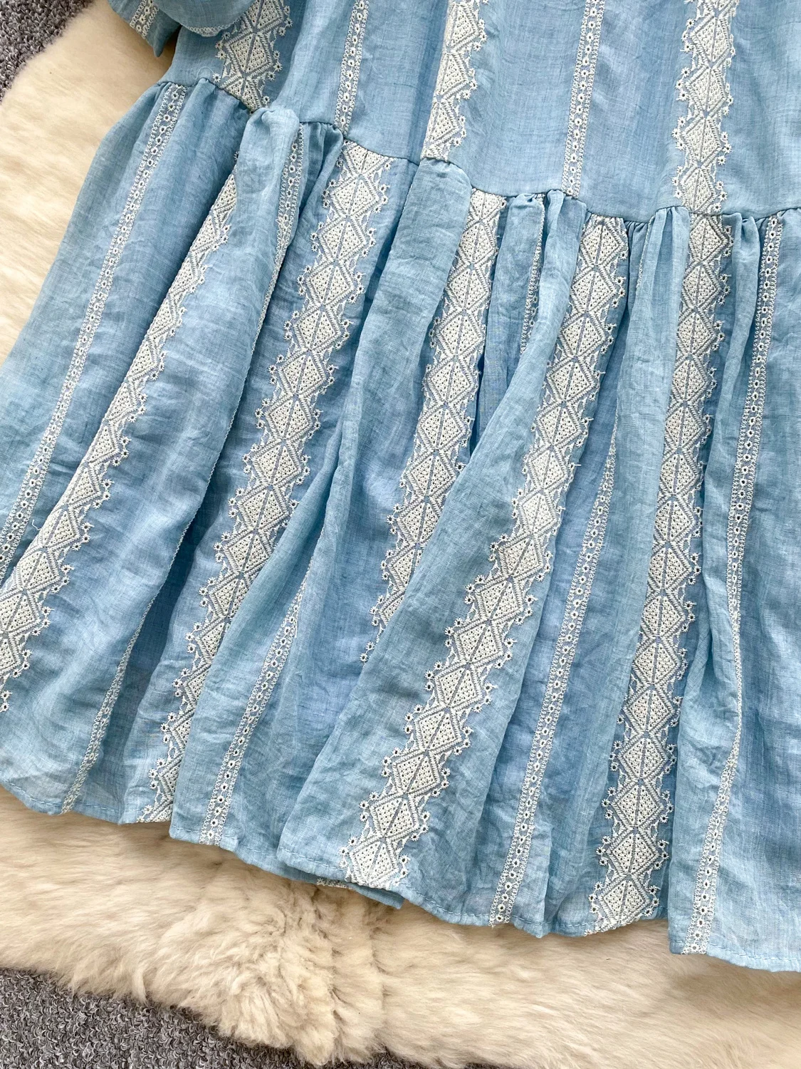 Lanterne brodée douce Sve A-Line Dr pour femmes, ample, amincissante, taille haute, Fiber de Polyester, été, ort Sve Dr