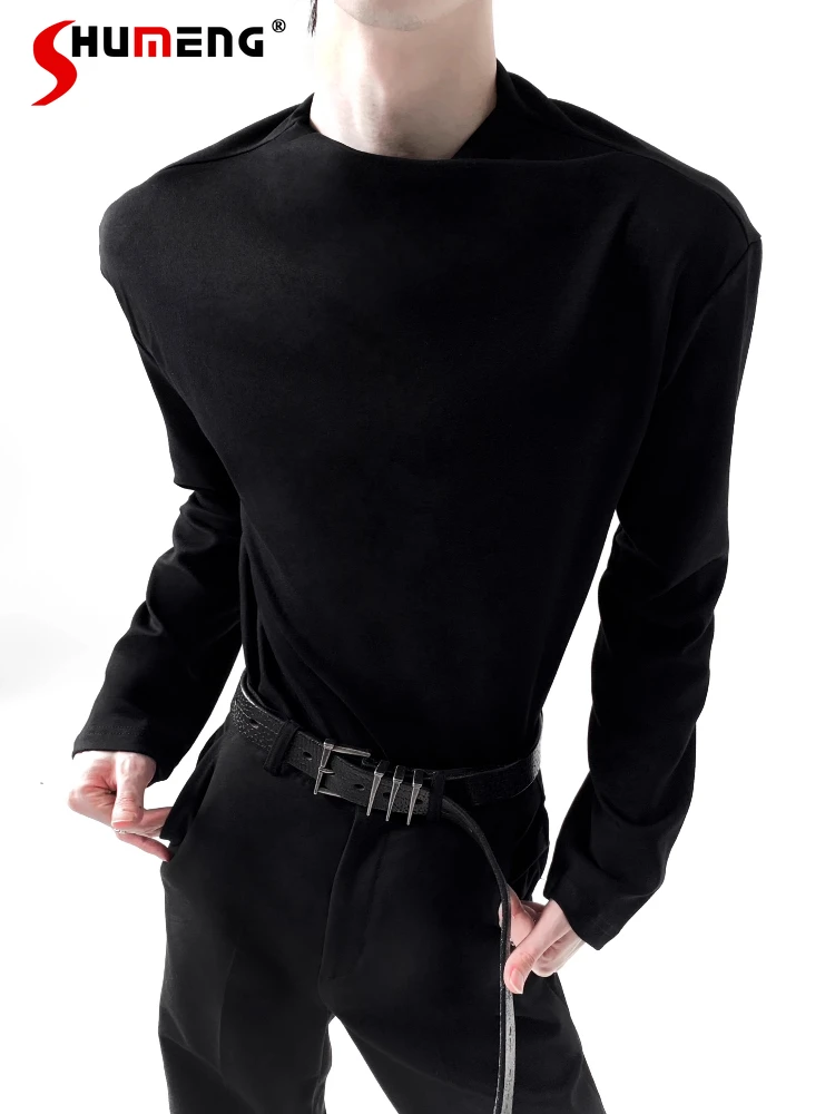 

2025 Fashion Autumn Winter New Retro Long Sleeve T-Shirts Men Solid Color High-End Tees Men's Breathable Classic Pullover Tops