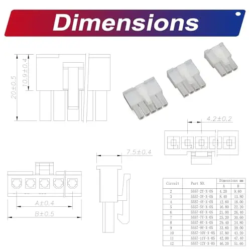 Mini-Fit Jr 4.2mm Pitch Connector with  20AWG  Cables, Molex Mini-Fit Jr Single Row 1/2/3/4/5/6Pin 5557 (MX4.2-5557-Single)