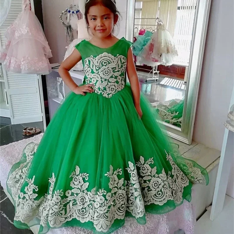 Vestidos de niña de flores con cuentas, vestidos de desfile para niñas pequeñas, fiesta de cumpleaños, graduación, vestido de Navidad para niños