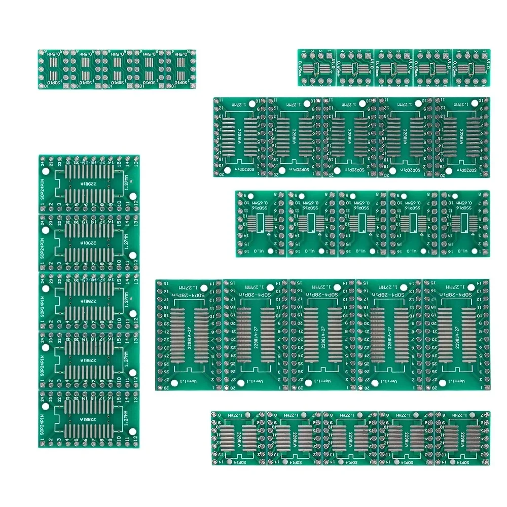 35 قطعة لوحة دارات مطبوعة عدة SOP8 MSOP10 SOP14 SOP16 SOP20 SOP24 SOP28 PCB محول محول PCB محول مجلس SMD إلى DIP