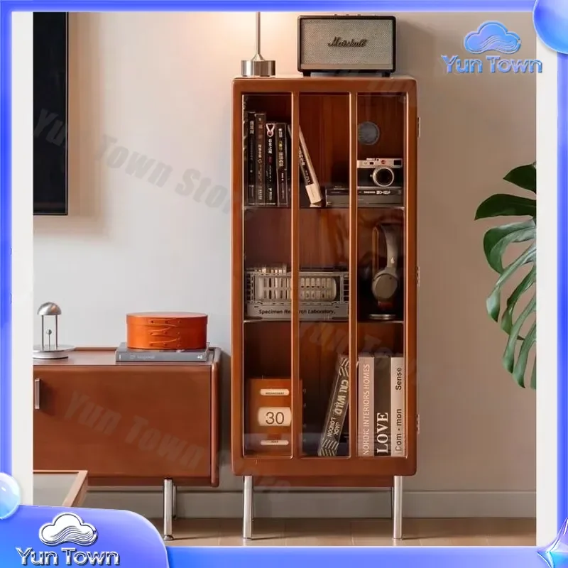 Solid Wood Edge Cabinet for Bauhaus Style Living Room Storage Locker Display Cabinet Small Apartment Crevice Bookcase Modern
