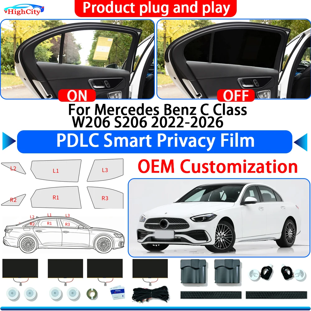 For Mercedes Benz C Class W206 S206 2022-2026 OEM Switchable Electric Smart Privacy Film Polymer Dispersed Liquid Crystal Film