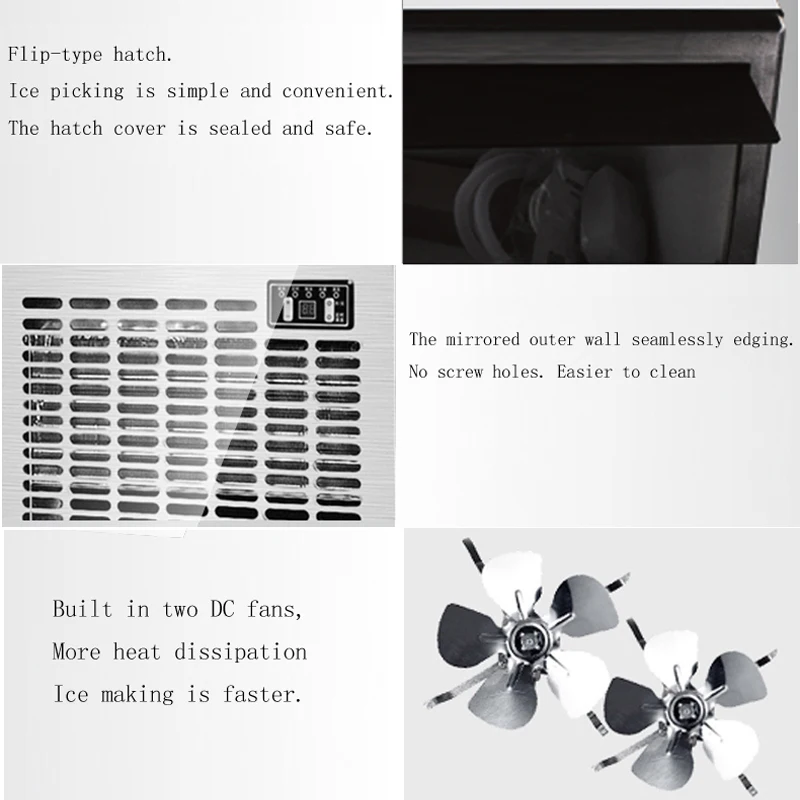 Stainless Steel Ice Maker 50KG Commercial Ice Cube Machine Portable Ice Making Machine