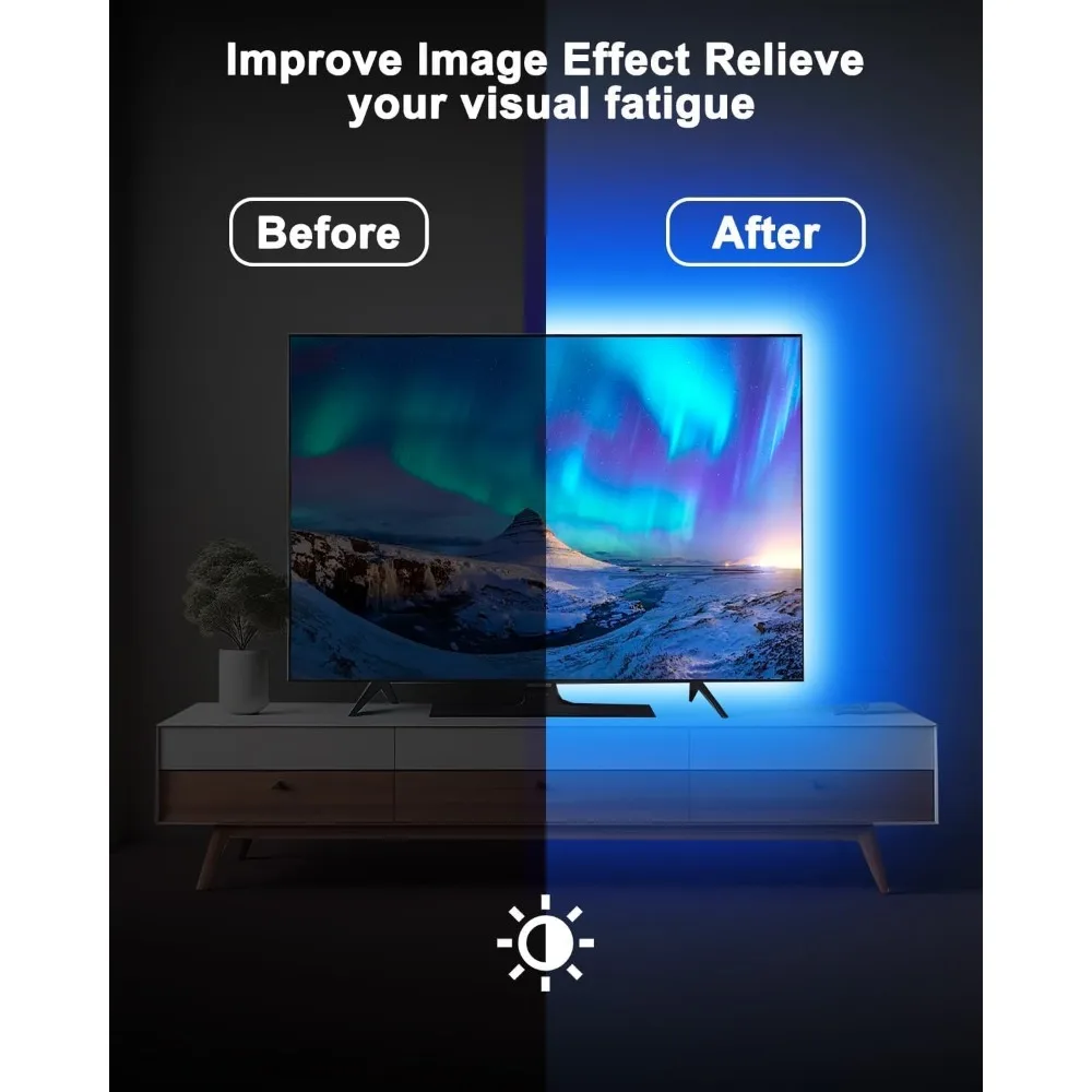 Luces LED para TV, luces LED de 9,8 pies para TV de 35-55 pulgadas detrás de la iluminación, retroiluminación de TV que cambia de color RGB con aplicación y control remoto, Mu
