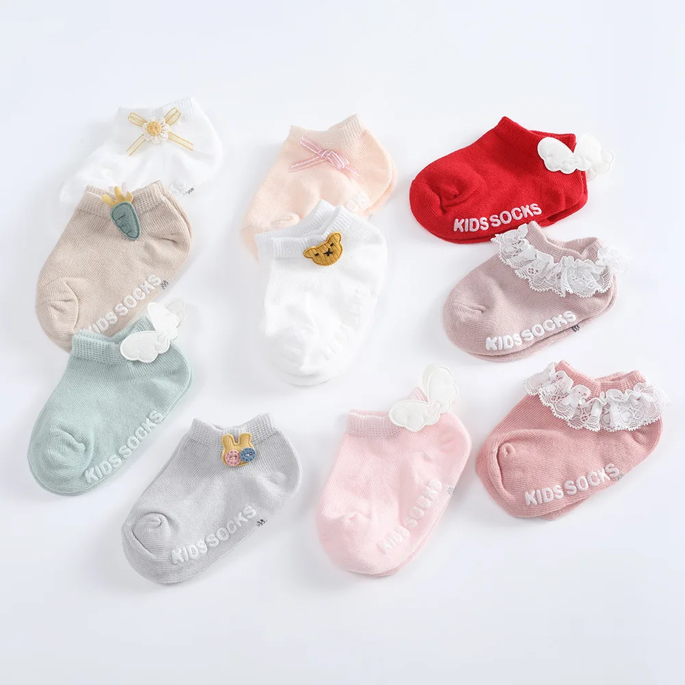 3pairs/set Spring Autumn Cotton Newborn Infant White Socks Baby Cartoon Princess Rubber with Ruffles Lace Anti-slip Floor Socks