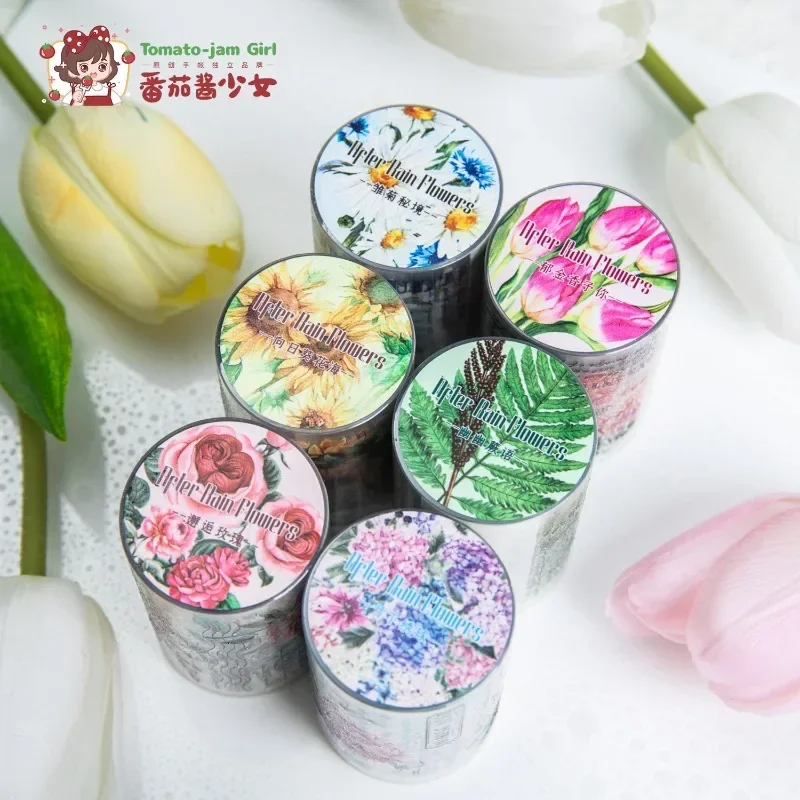 

1Roll 2M Tape PET after the rain flower seal plant collage handbook material sticker Adhesives tape Handwritten Scrapbook 60mm