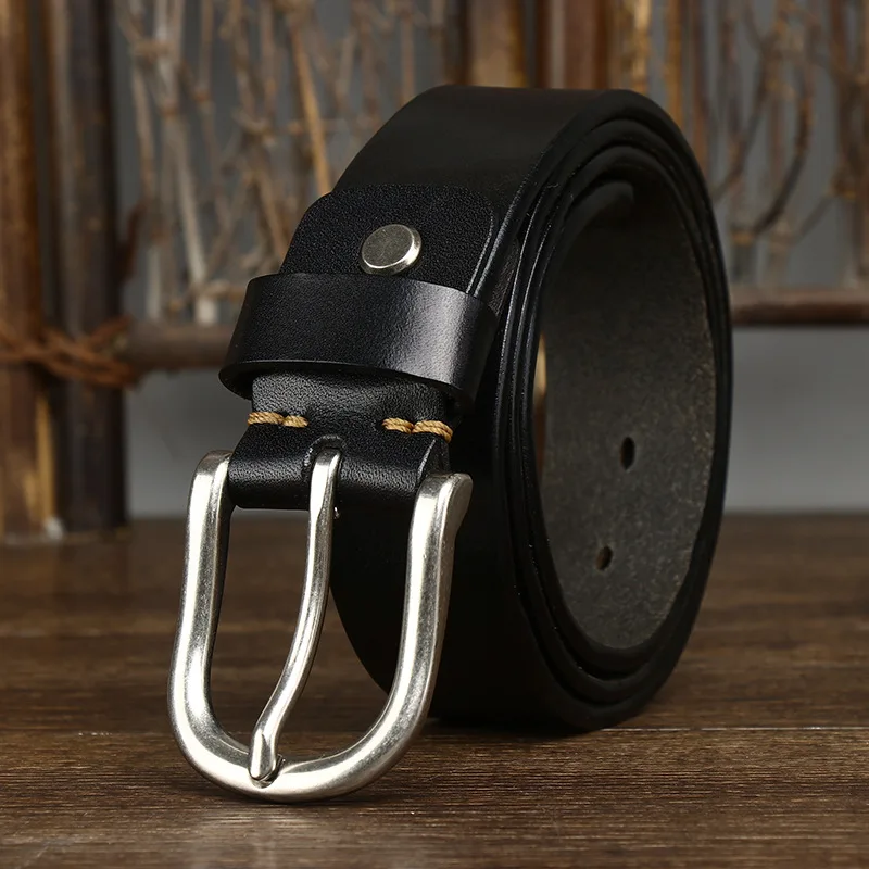 

3.7CM Wide New Distressed Pleated Belt For Men's Leather Wholesale Top Layer Cowhide Needle Buckle Jeans Belt Trendy