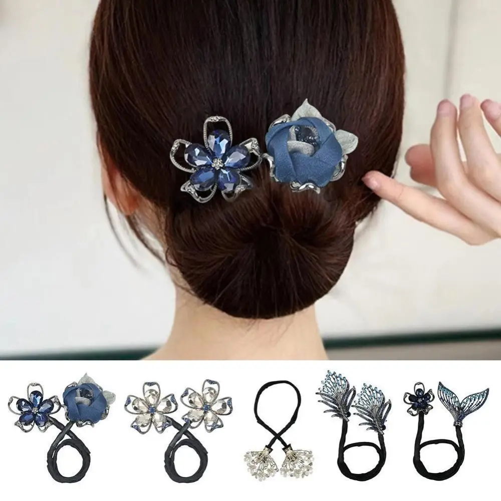 Gift Whale Tail Rhinestone Flower Hair Clip Hair Accessories Hair Styling Tool Hair Bun Maker Bundle Hair Tie Girl