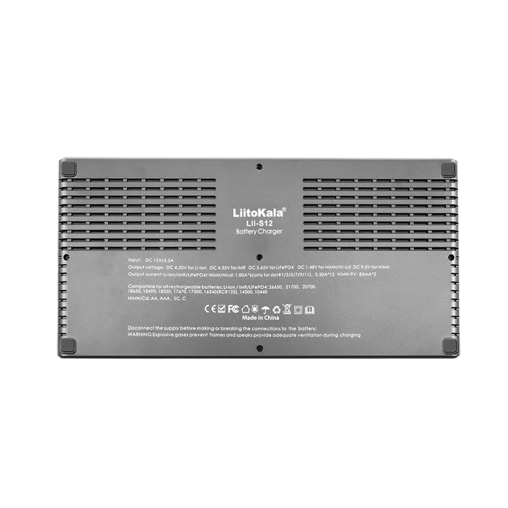 LiitoKala Lii-S12 12 슬롯 LCD 배터리 충전기, 리튬 이온 LiFePO4 Ni-MH Ni-Cd 9V 21700 20700 26650 18650 16340 18350 RCR123 18700