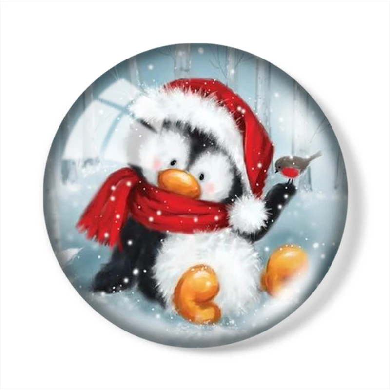 Christmas cute bear dog Penguin Panda Santa Claus 10pcs 12mm/16mm/25mm Round Photo Glass Cabochon Demo Flat Back Making findings