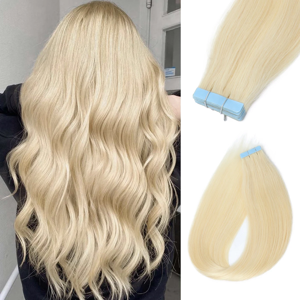 

# Наращивание волос на липучке 60 прядей, цвет платиновый блонд, 4x0.8 см, натуральные человеческие волосы, имитация кожи, 20 шт.