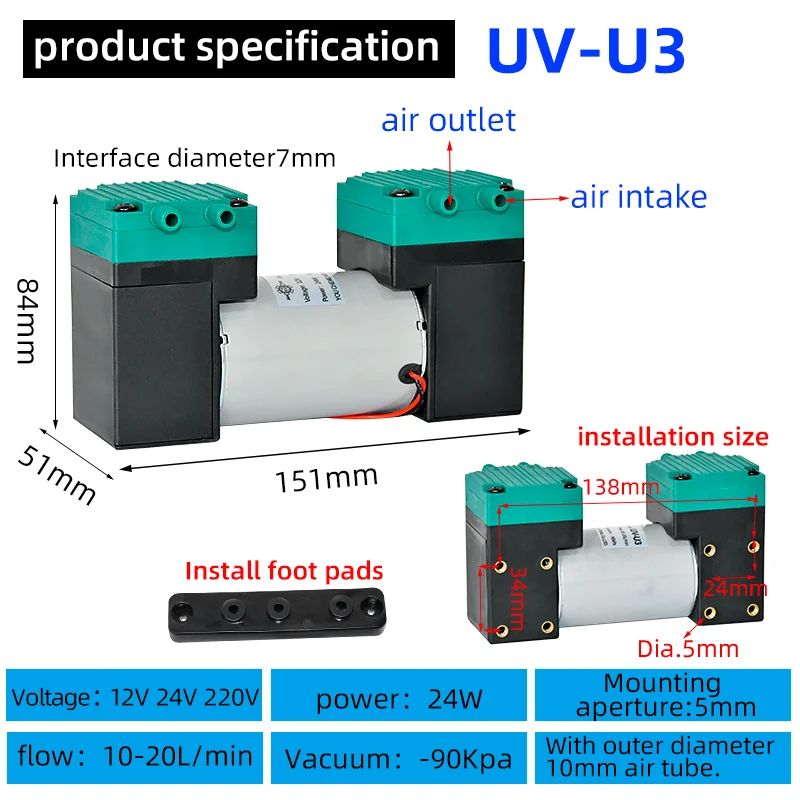 Uv-U3 12V 10L/Min Dc Mini Vacuum Pump  Small Electric   micro Diaphragm   can be  in the laboratory