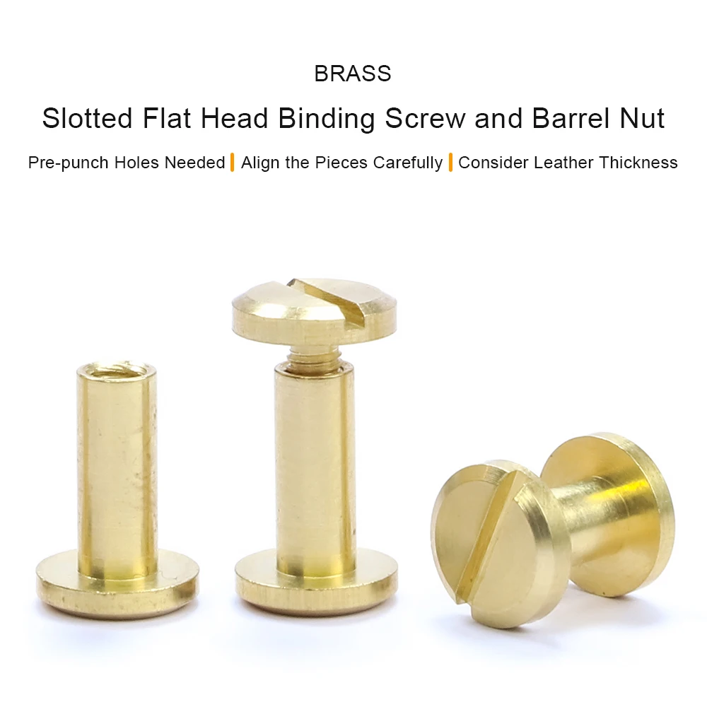 JUIDINTO 5sets Copper Chicago Screw Nail Brass m2 m4 m6 m8 Slotted Metal Binding Screw for Leather Belt