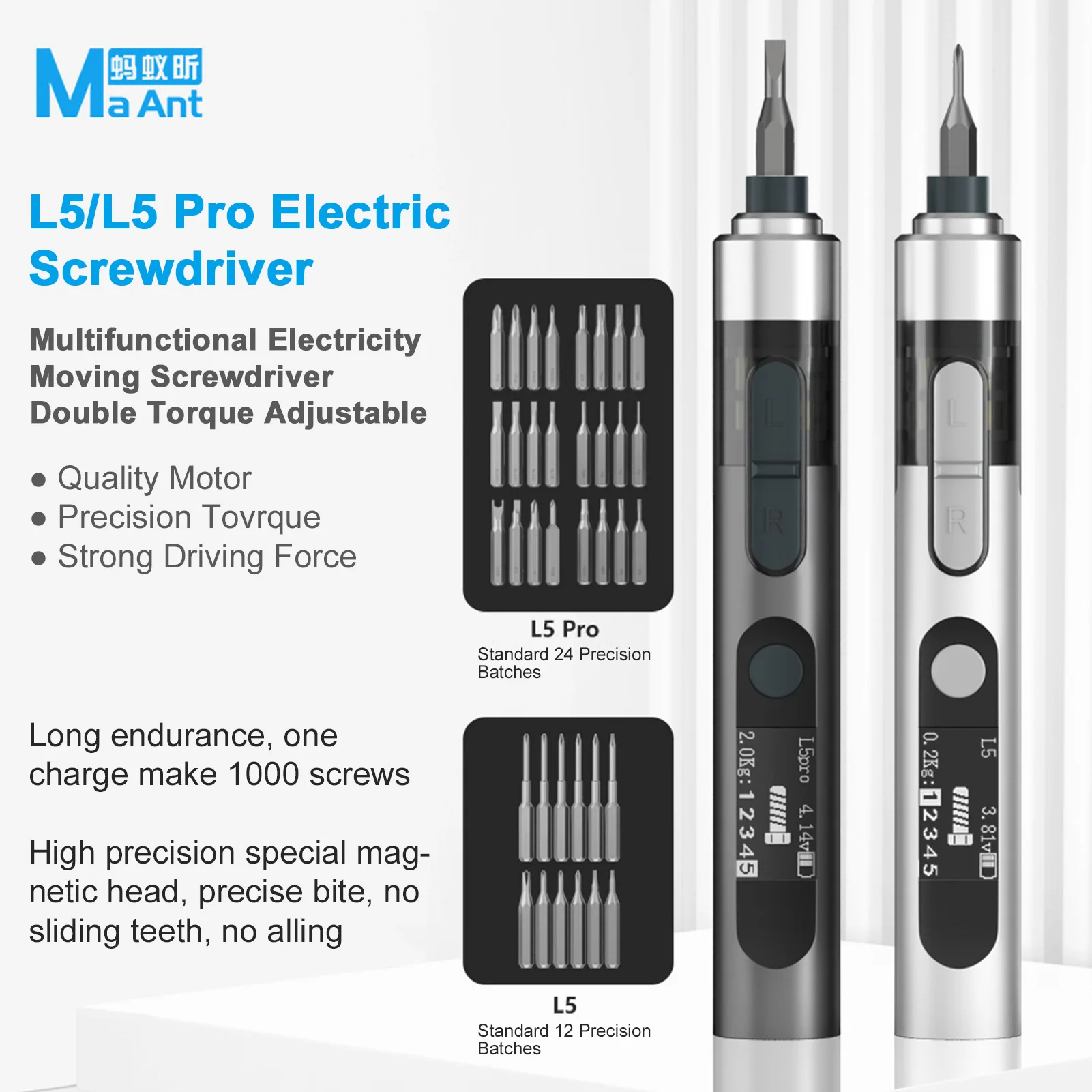 Smart Electric Screwdriver with Dual Torque Adjustment Strong Magnetic Adsorption Bits Suitable for Home Appliances