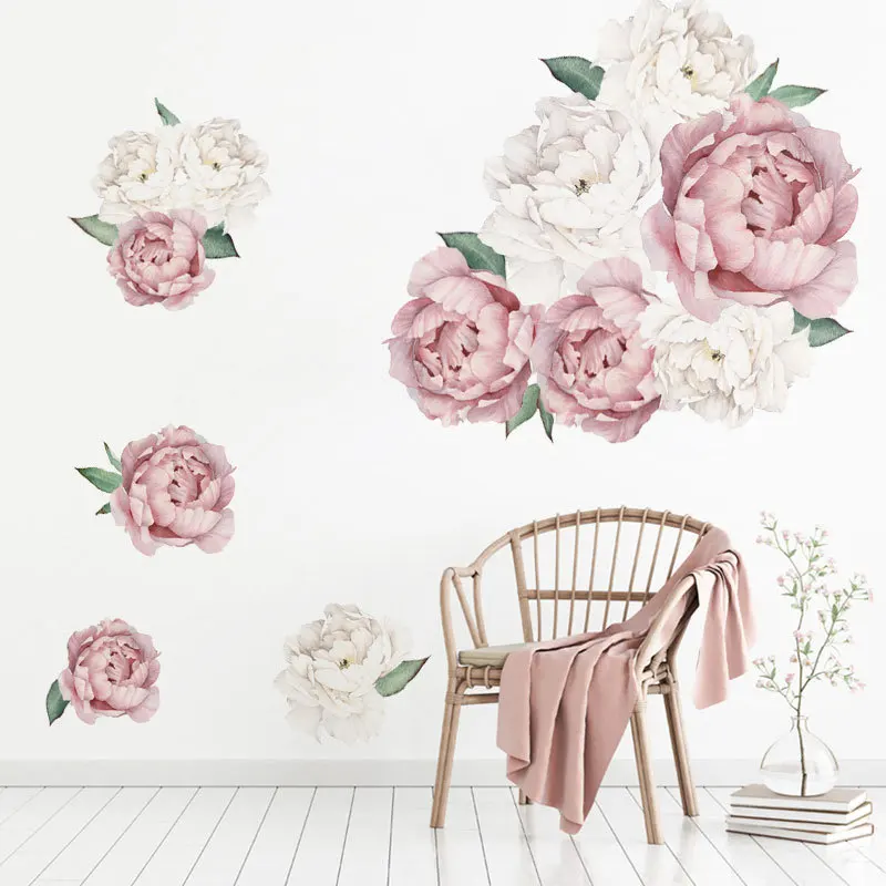Creative Peony Series Wall Stickers Blossoming Peony Personality Combination Home Decoration Self-adhesive Wall Stickers