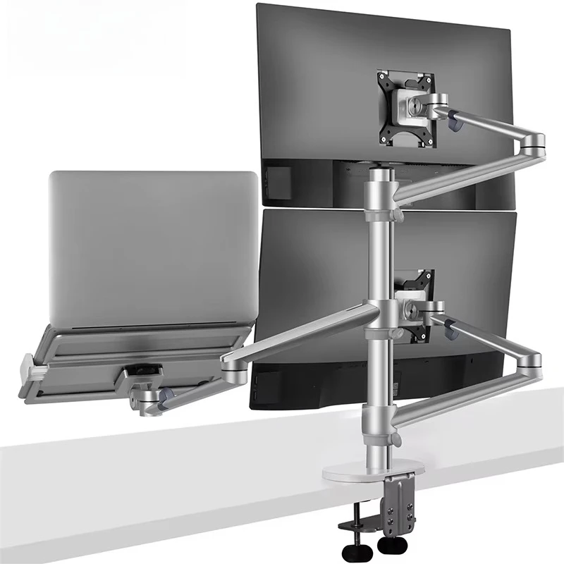 

Aluminum Dual Arm Desktop Mount Laptop Tray Stand For 32inch Screen And 17inch PC