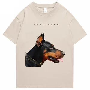 2024 Men T-Shirt Streetwear Animal Graphic Casual White Tshirt Doberman Dog Tops Tees Cotton T Shirt Unisex Fashion Hipster Y2k