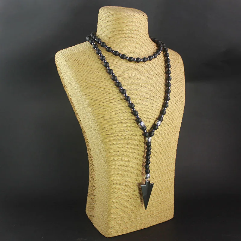 Arrow Necklace Matte Imitation Black Agate Round Bead Hematite Minimalist Harajuku Style Men Women Necklaces - view 5