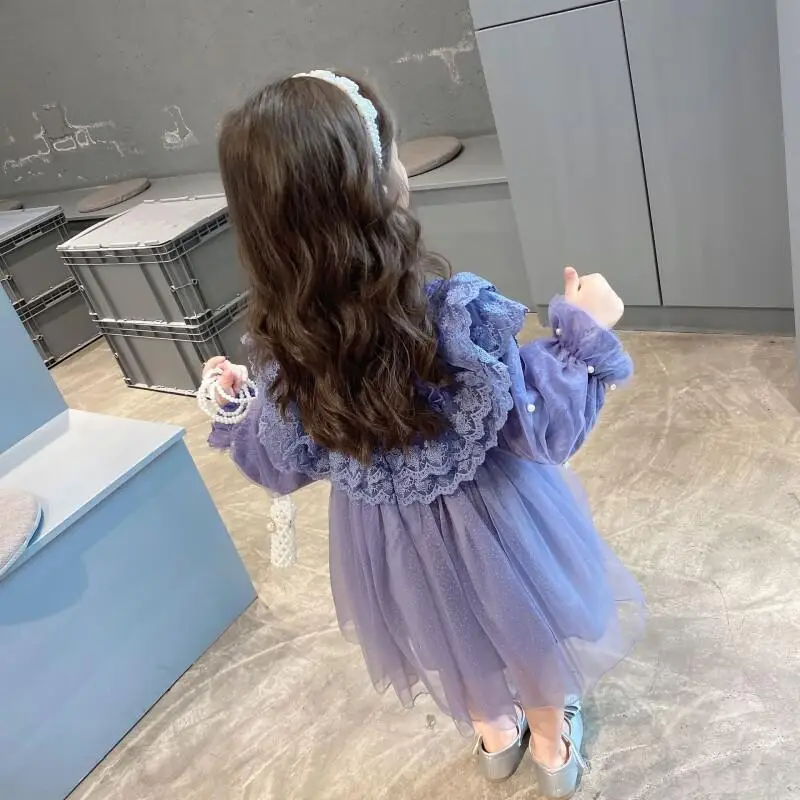 تنورة الأميرة الجديدة من الدانتيل لربيع 2025 للفتيات، الطبعة الكورية، فستان على الطراز الغربي، ملابس أطفال، ملابس عصرية من الجيل #3